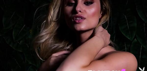  Sexy blonde model Lindsay Marie posing in lingerie before hot striptease